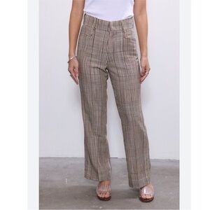 Re/Done Plaid High-Rise Straight Trousers in Brown and Tan
